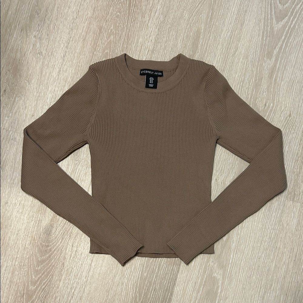 Sincerely Jules NWOT Fitted Ribbed Long Sleeve Top Brown Sz Small